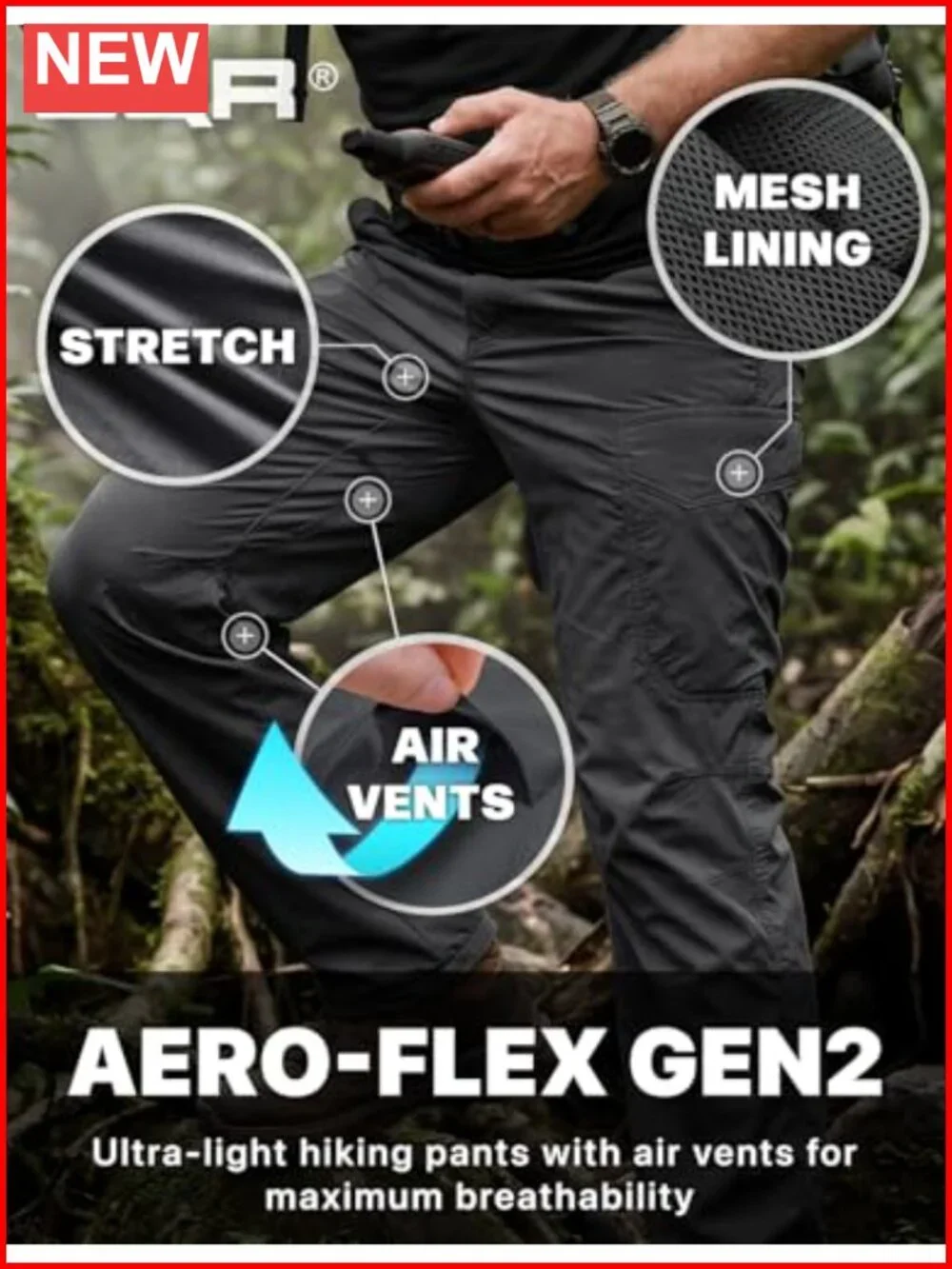 Men's Quick Dry Tactical Pants Water Resistant Lightweight Stretch Cargo Hiking